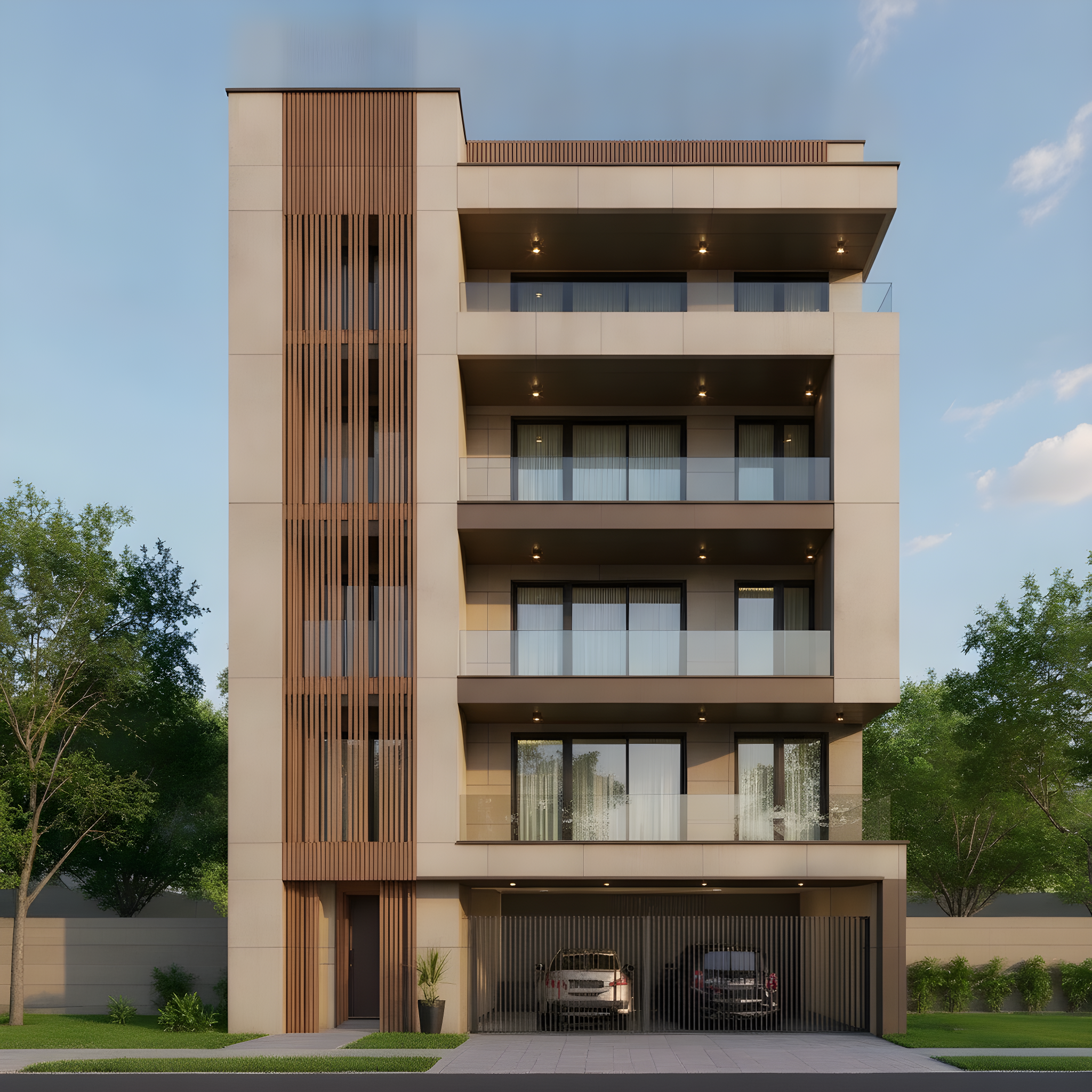 Symmetric Stone Spine — Stilt+4 front elevation design