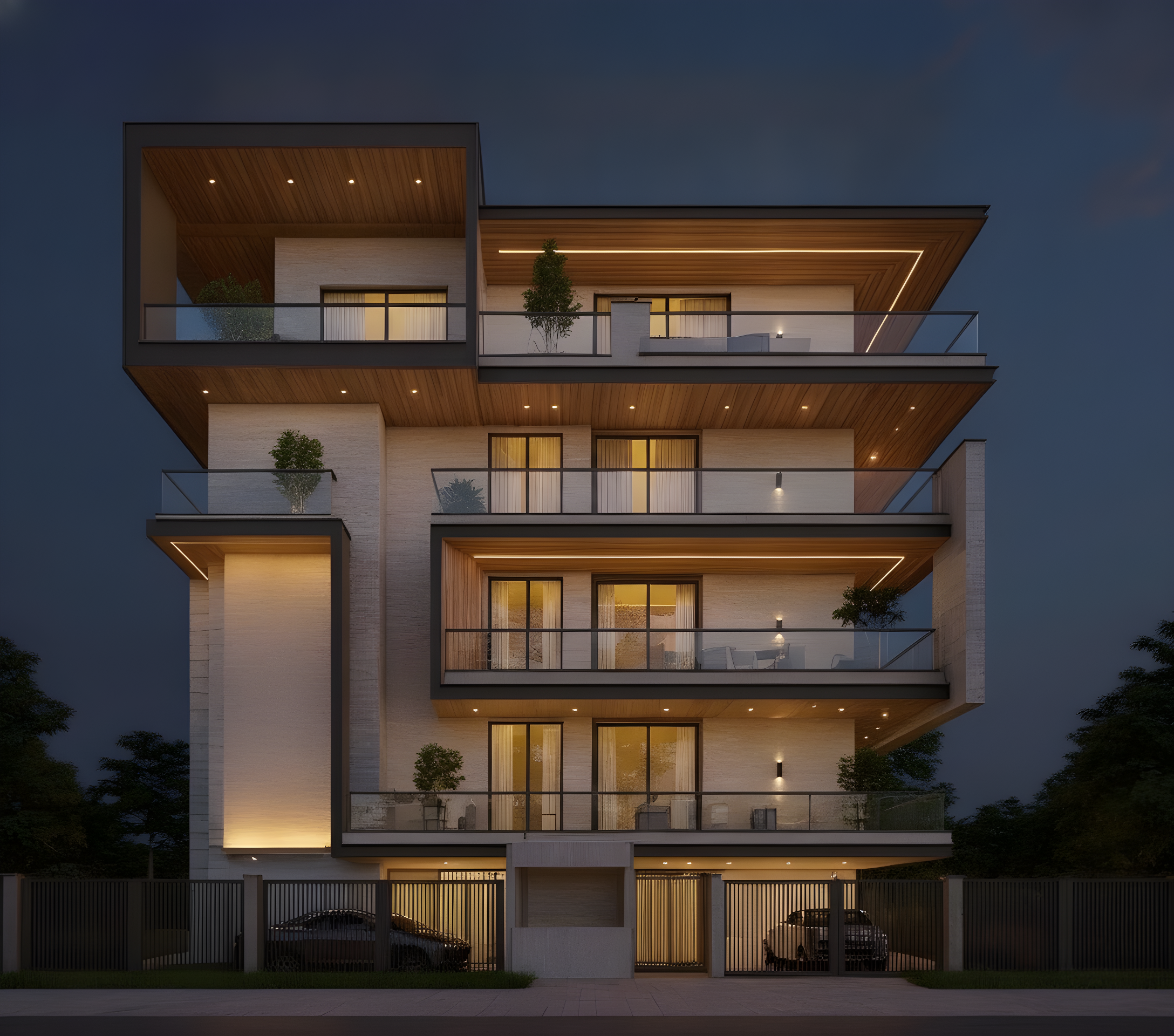 Backlit Stone Spine — Stilt+4 front elevation design
