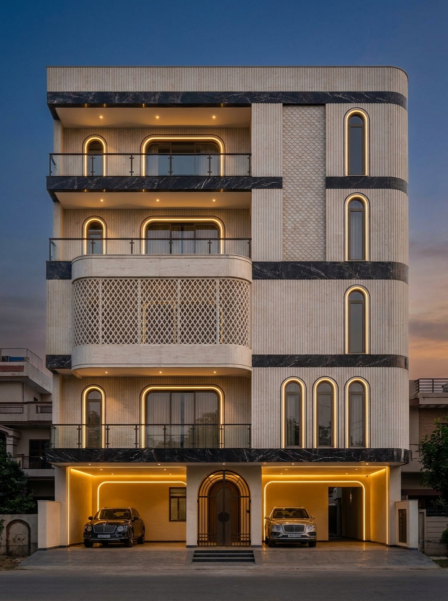 Neo Art-Deco Lattice — Stilt+4 front elevation design