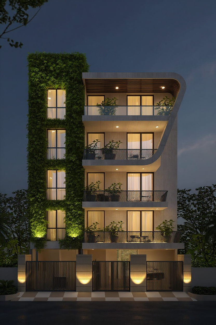 Biophilic Curved — Stilt+4 front elevation design