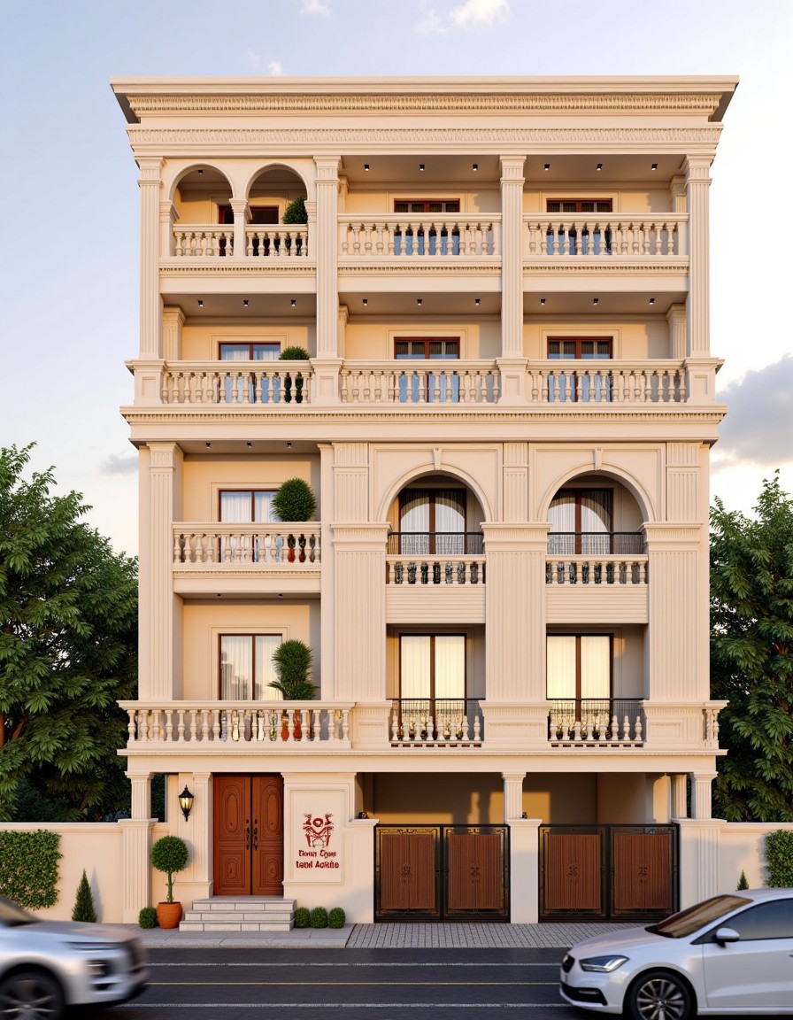Grand Heritage Kothi — G+4 front elevation design for a 29–41 ft frontage Indian home