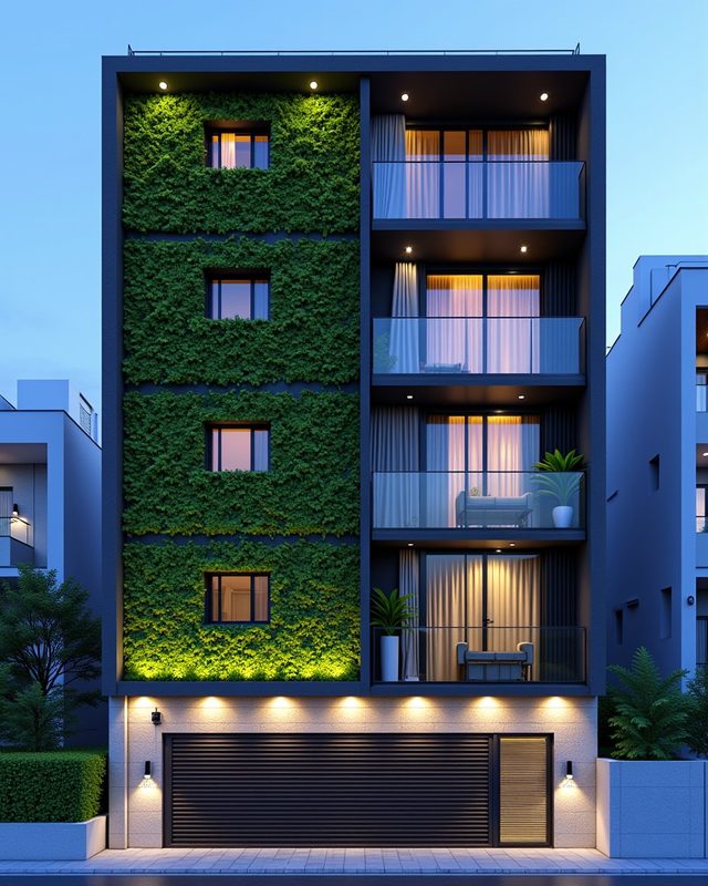 Green Facade Biophilic — Stilt+3 front elevation design
