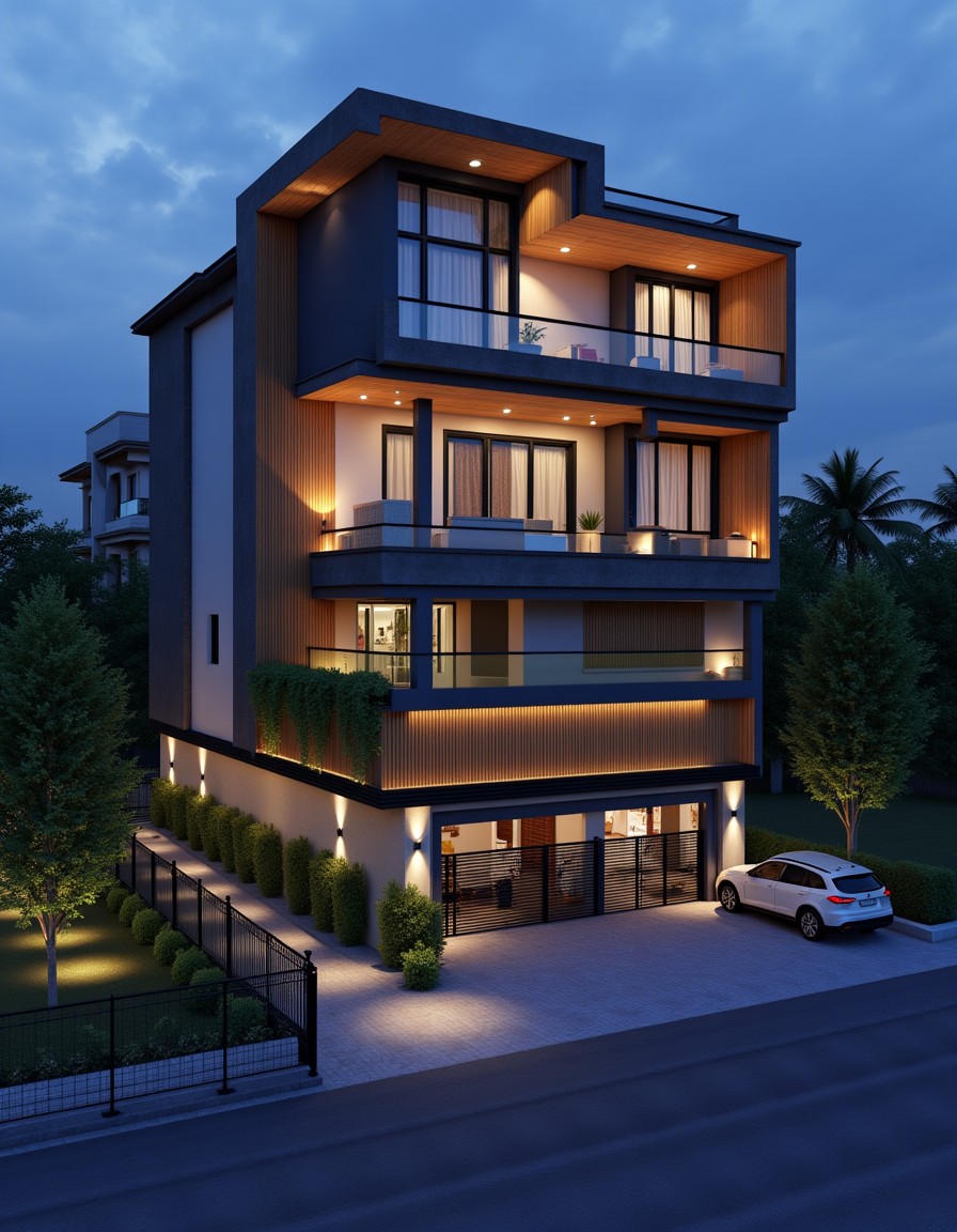 Gurgaon Modern Villa — Stilt+3 front elevation design