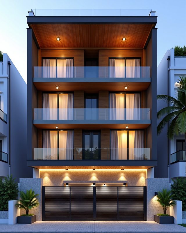 Hpl Premium Villa — Stilt+3 front elevation design