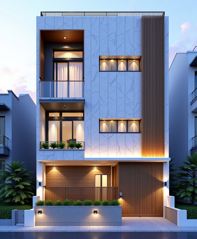 Indian Luxury — Statuario Marble + Bronze — Stilt+3 front elevation design