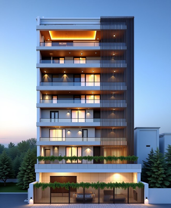 Indian Luxury — Stilt+5 front elevation design