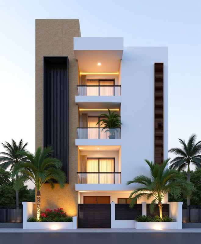 Modern Contemporary — Sandstone Tower — G+3 front elevation design