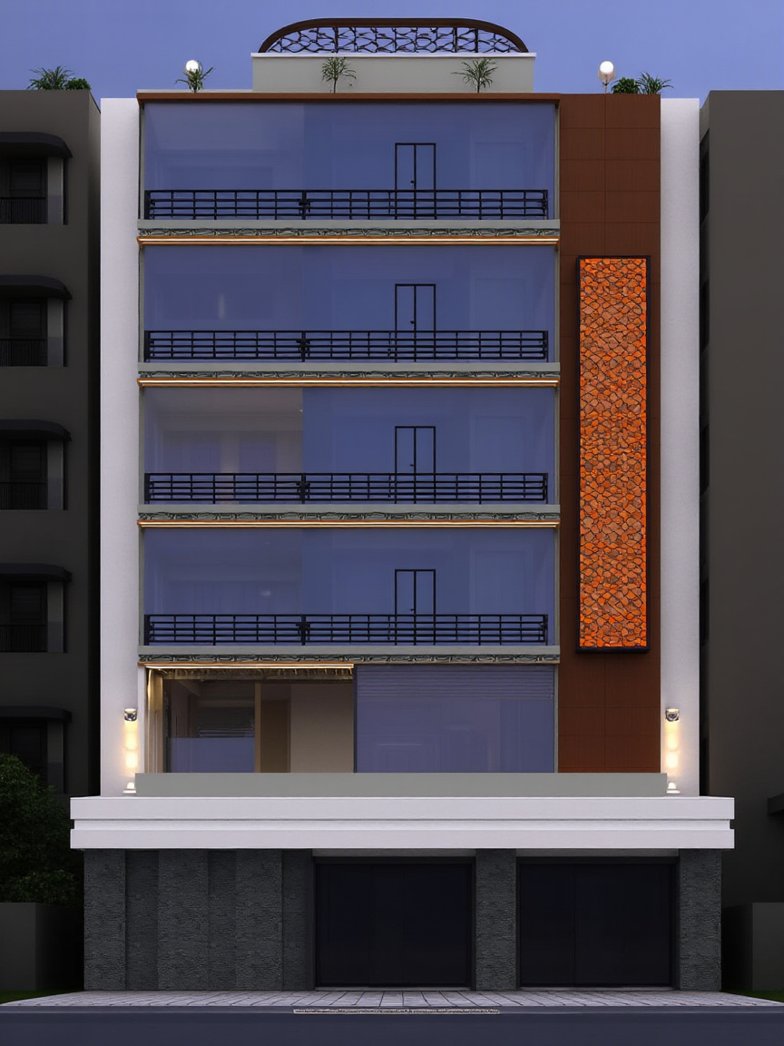 Modern Indian Luxury — Stilt+4 front elevation design