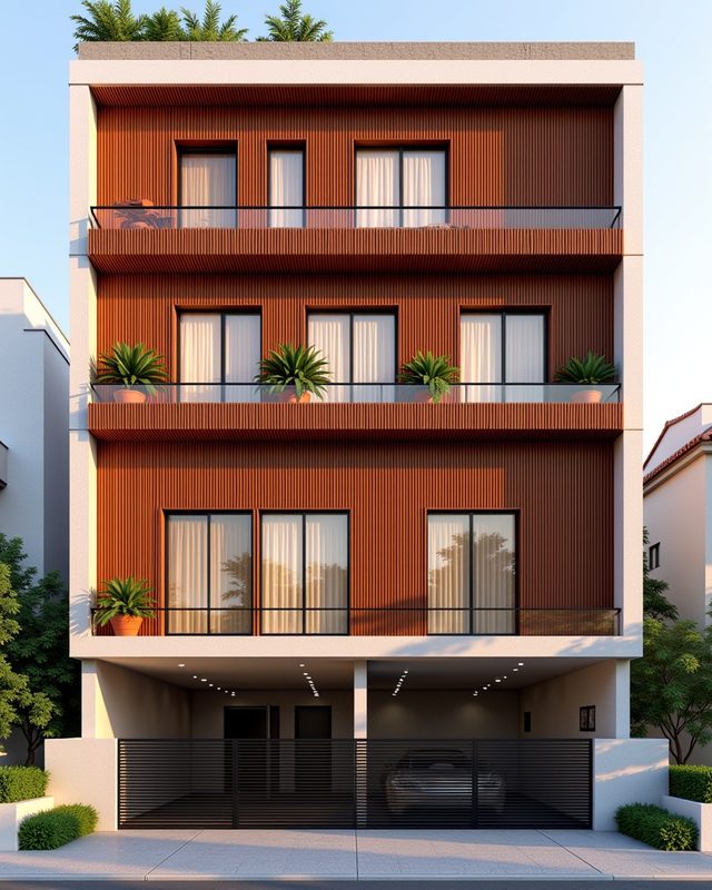 Terracotta Breathing Wall — Stilt+3 front elevation design