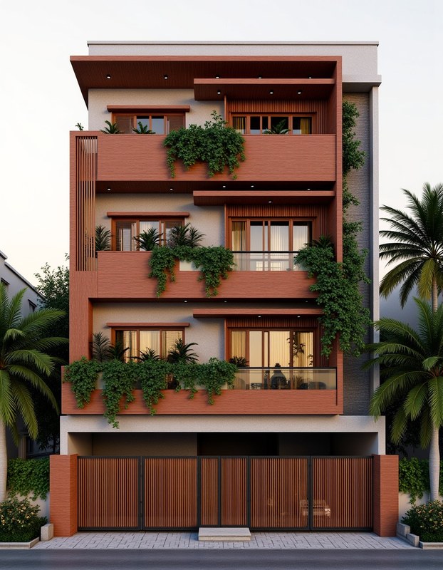 Vernacular Lush Biophilic — Stilt+3 front elevation design