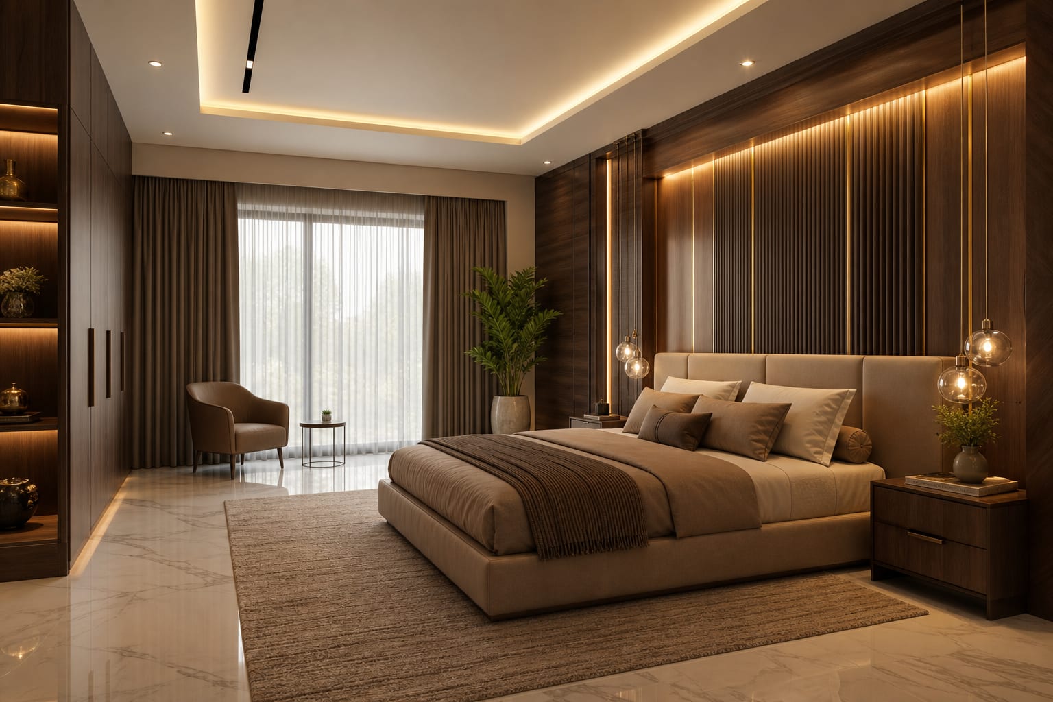 Luxury bedroom - Warm Walnut Bronze - 3D panels